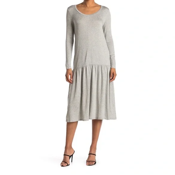 Dual Nature | Dresses | Dual Naturedrop Waist Long Sleeve Midi Dress In  Medium Grey